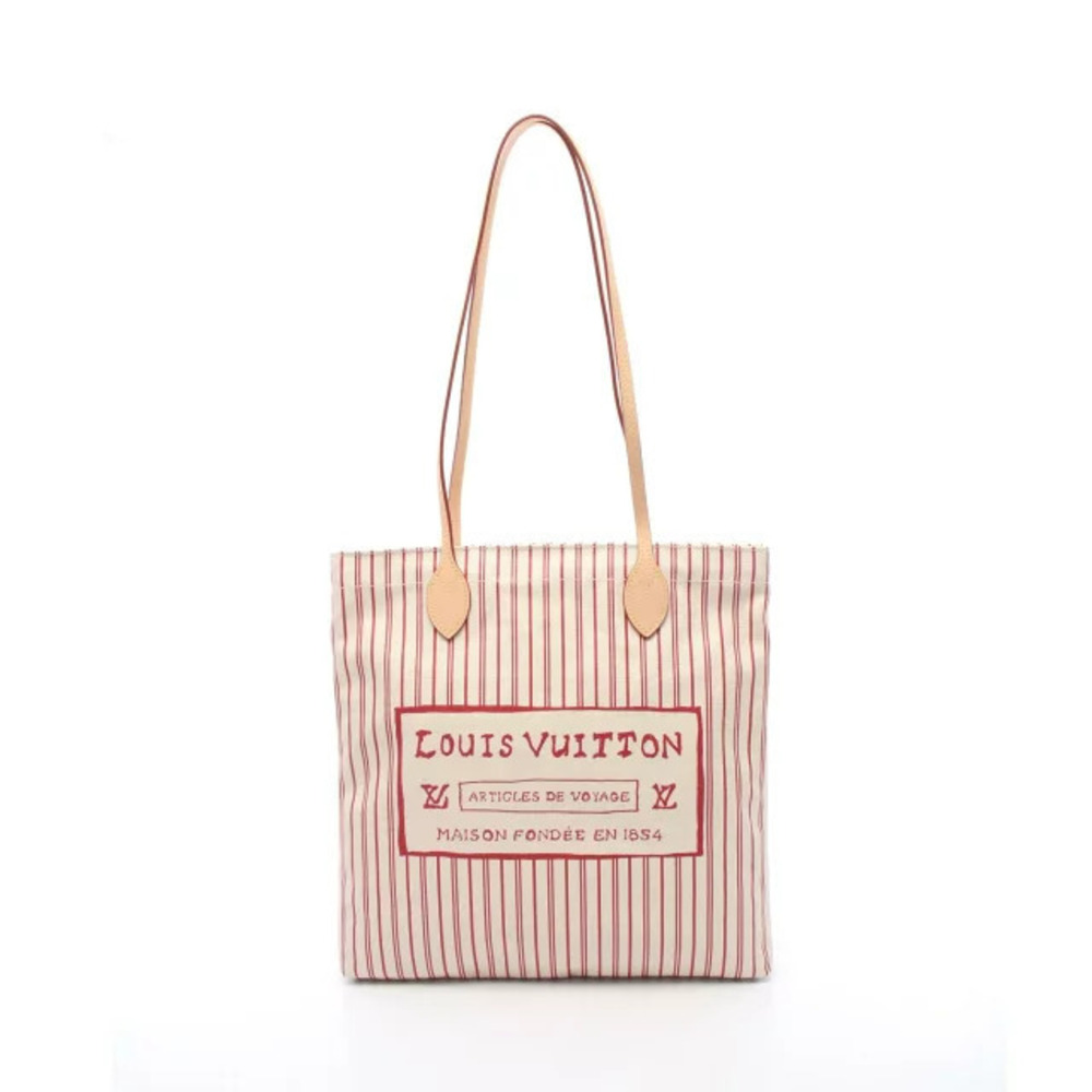 Louis Vuitton Carry It Tote Bag Canvas Leather Beige Cream Red